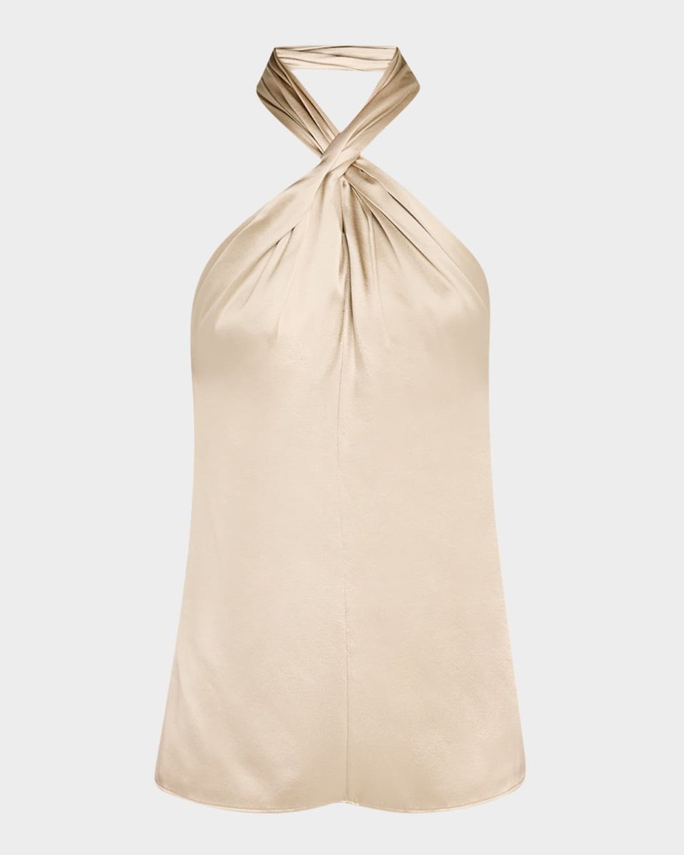 Thalia Satin Back Crepe Crossover Halter Top